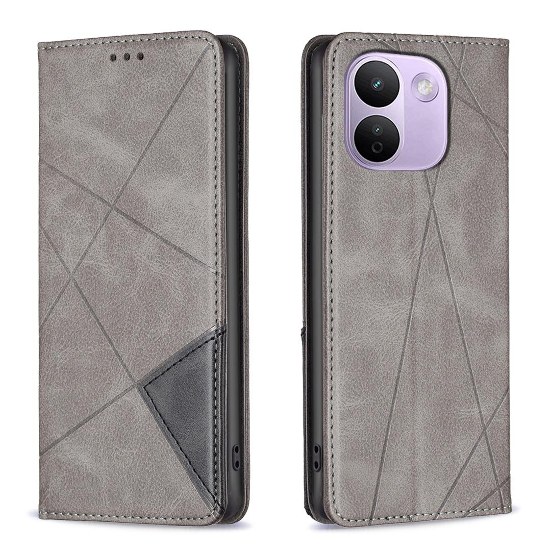 For Redmi Note 17 Pro+ 5G Global 163mm Rhombus Texture Magnetic Leather Phone Case(Grey) - Shopkiz.com