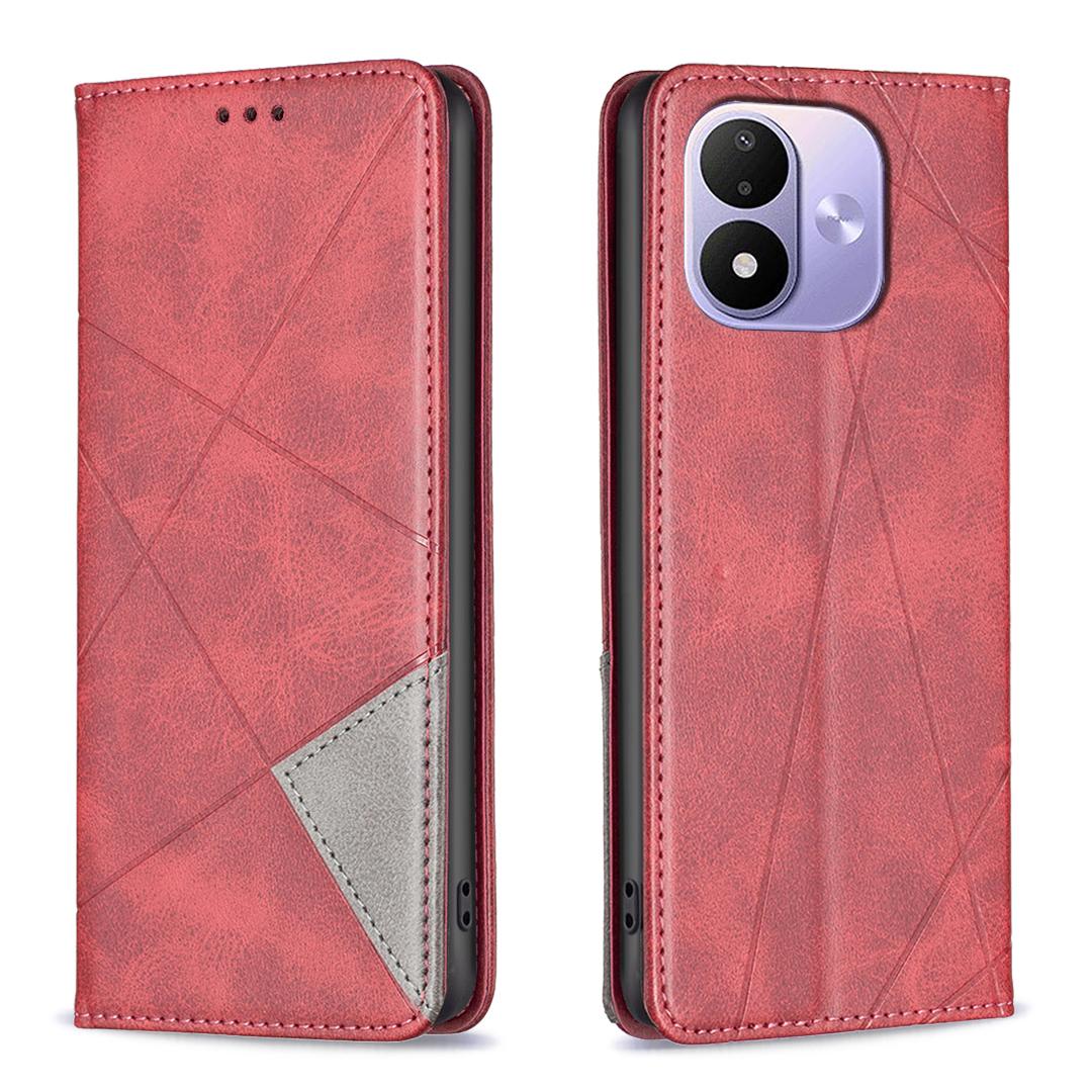 For Redmi Note 17 4G Global 171mm Rhombus Texture Magnetic Leather Phone Case(Red) - Shopkiz.com