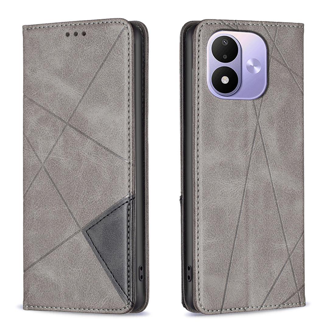 For Redmi Note 17 4G Global 171mm Rhombus Texture Magnetic Leather Phone Case(Grey) - Shopkiz.com