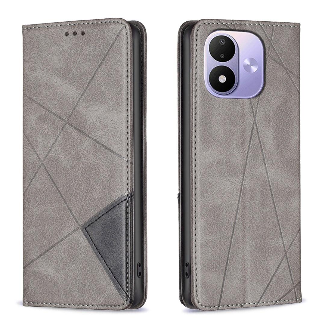 For Redmi Note 17 Pro 5G Global 163mm Rhombus Texture Magnetic Leather Phone Case(Grey) - Shopkiz.com
