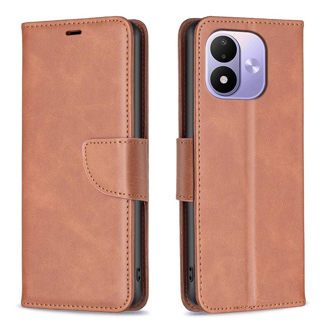 For Redmi Note 17 4G Global 171mm Lambskin Texture Pure Color Flip Leather Phone Case(Brown) - Shopkiz.com