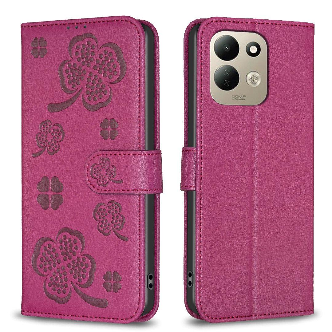 For Redmi 17 4G / 5G Global 170mm Four-leaf Embossed Leather Phone Case(Rose Red) - Shopkiz.com