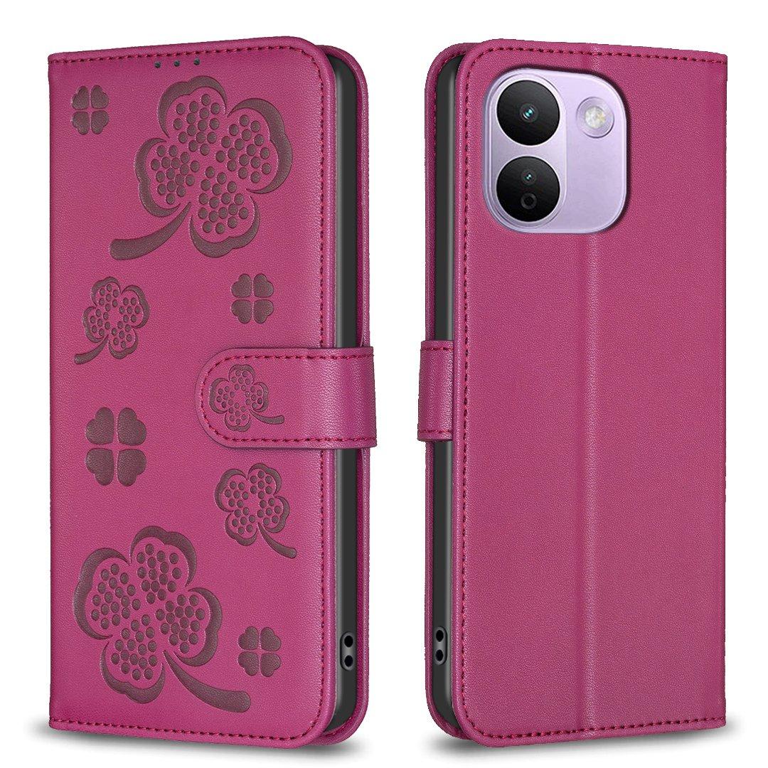 For Redmi Note 17 Pro+ 5G Global 163mm Four-leaf Embossed Leather Phone Case(Rose Red) - Shopkiz.com
