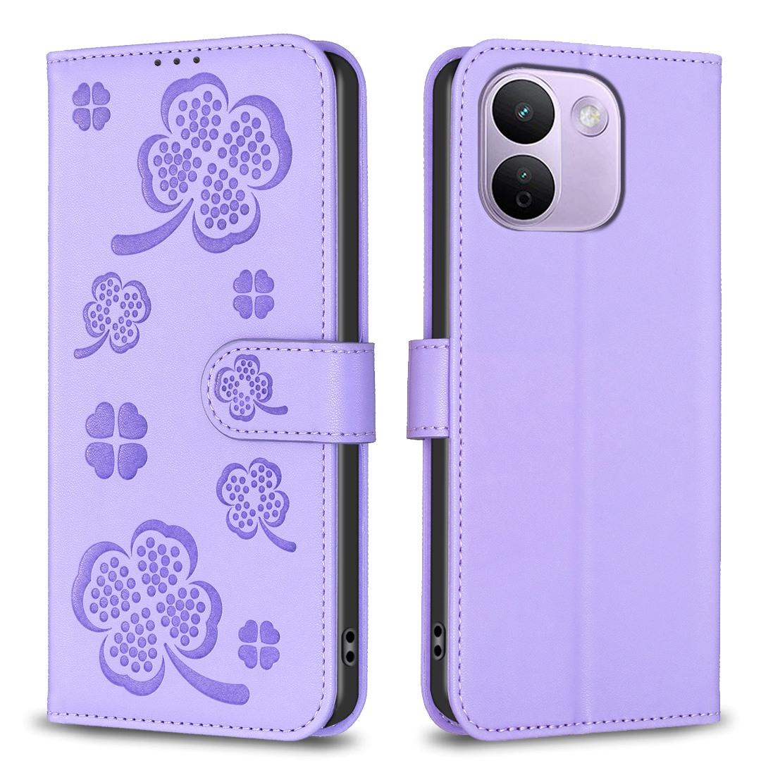For Redmi Note 17 Pro+ 5G Global 163mm Four-leaf Embossed Leather Phone Case(Purple) - Shopkiz.com
