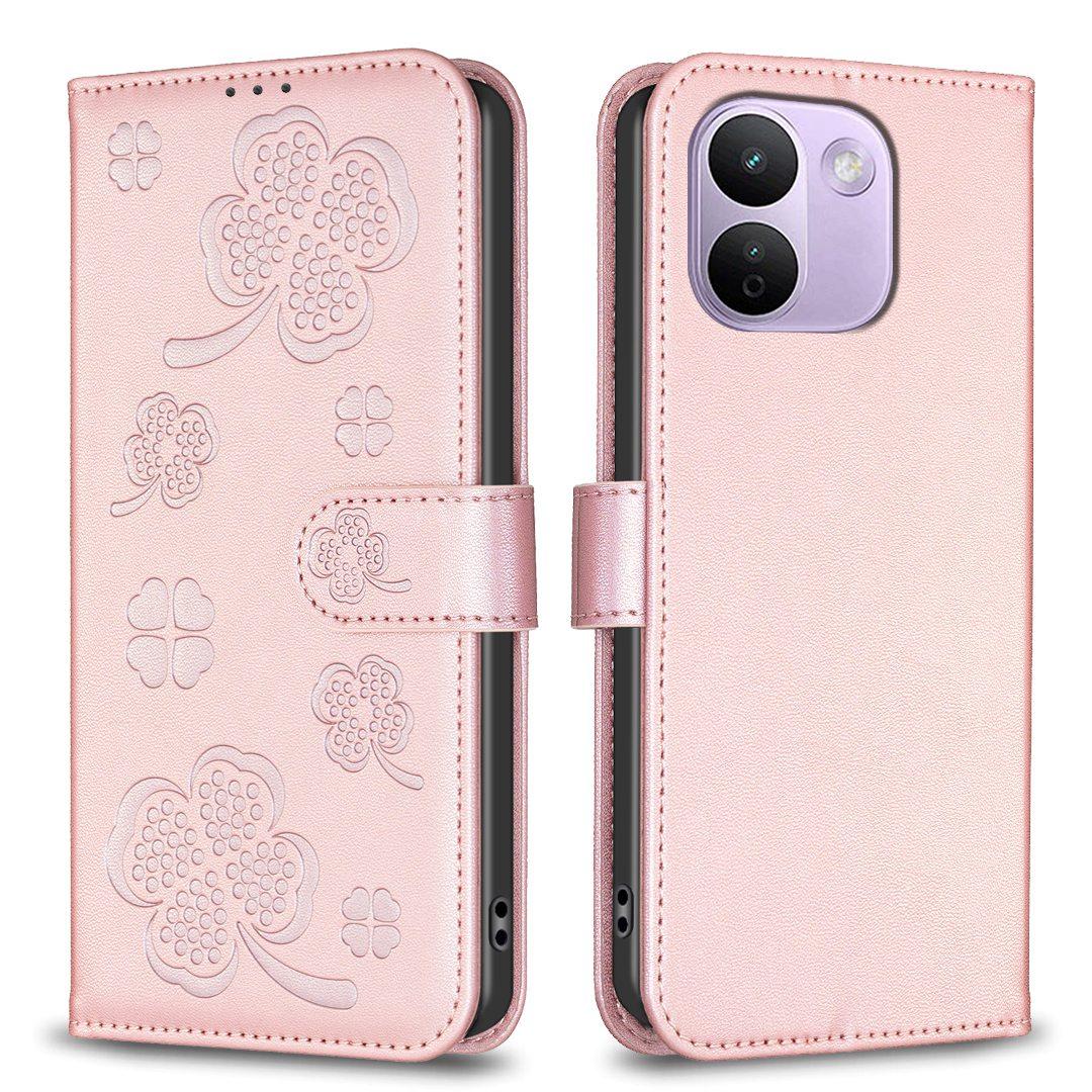 For Redmi Note 17 Pro+ 5G Global 163mm Four-leaf Embossed Leather Phone Case(Pink) - Shopkiz.com
