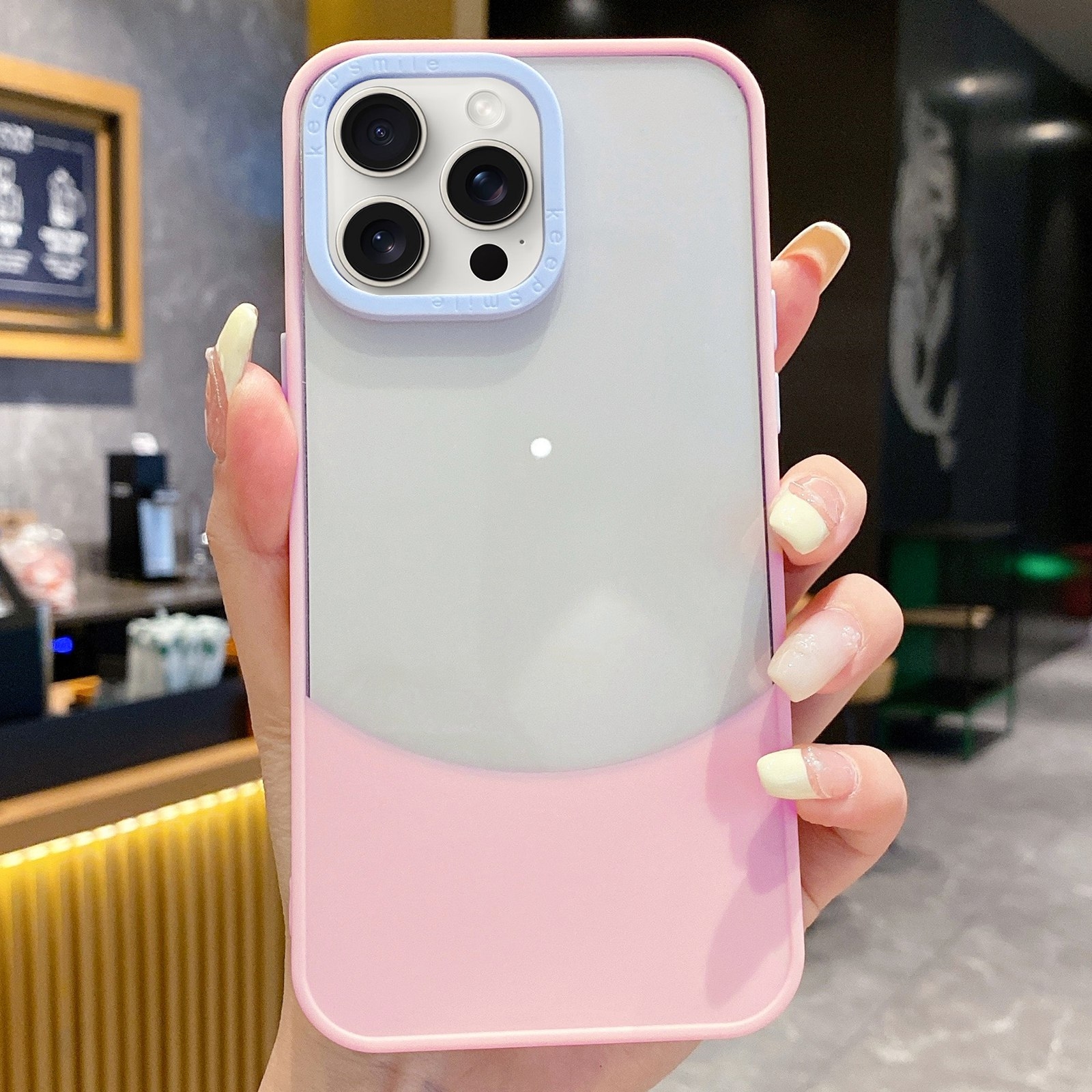 For iPhone 15 Pro Dual Color Stitching PC Hybrid TPU Phone Protective Case(Pink) - Shopkiz.com