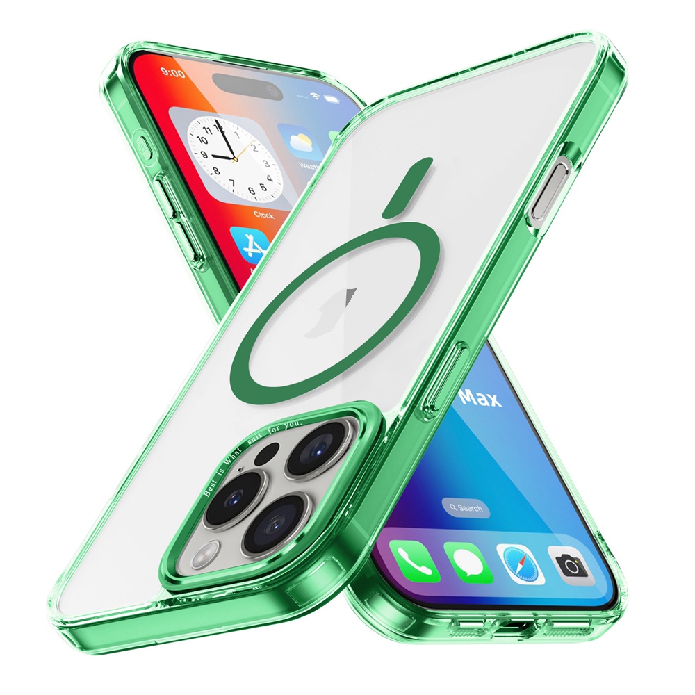 For iPhone 16 Pro Max Ice Color Magnetic Series Magsafe Magnetic PC Hybrid TPU Phone Case(Green) - Shopkiz.com