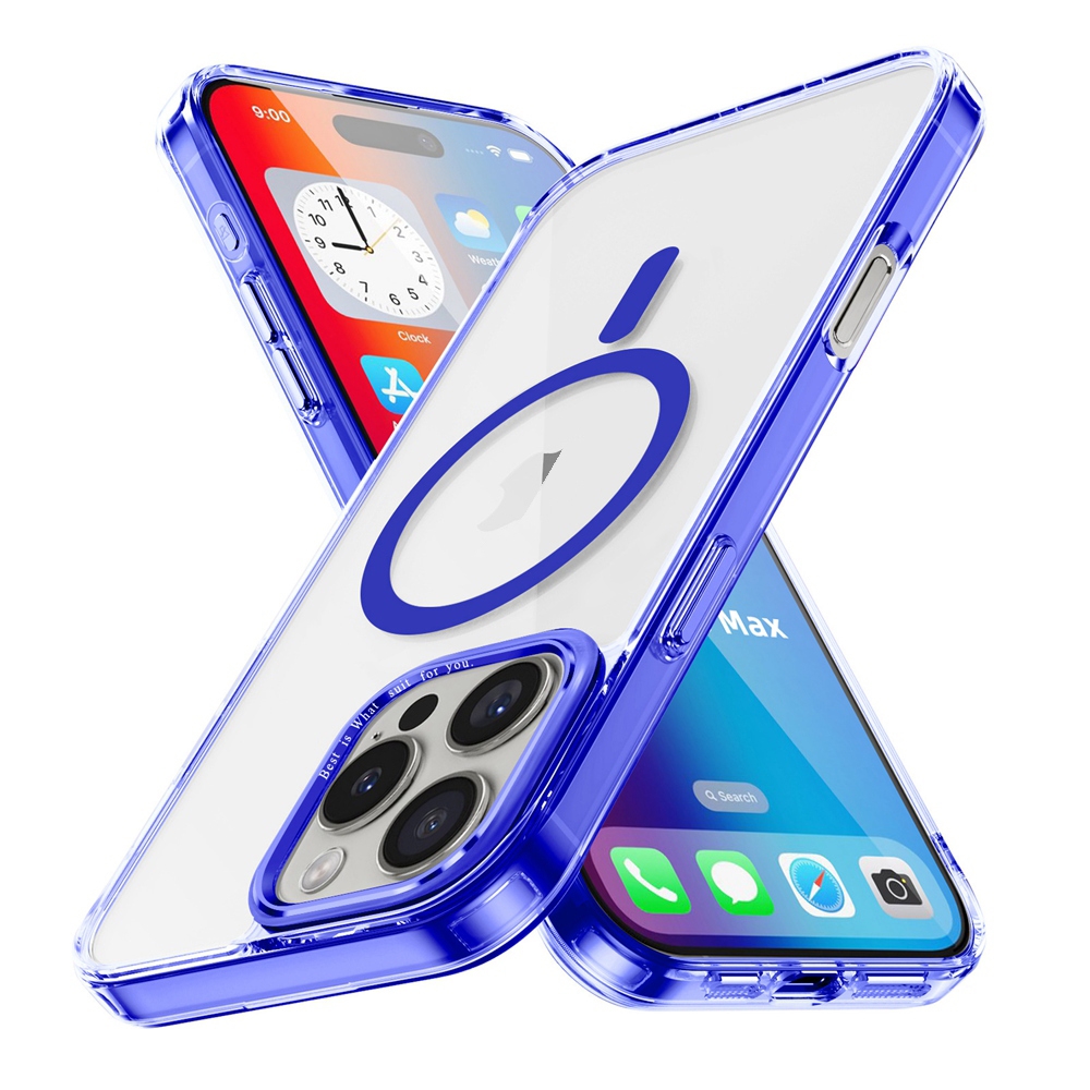 For iPhone 16 Pro Max Ice Color Magnetic Series Magsafe Magnetic PC Hybrid TPU Phone Case(Blue) - Shopkiz.com