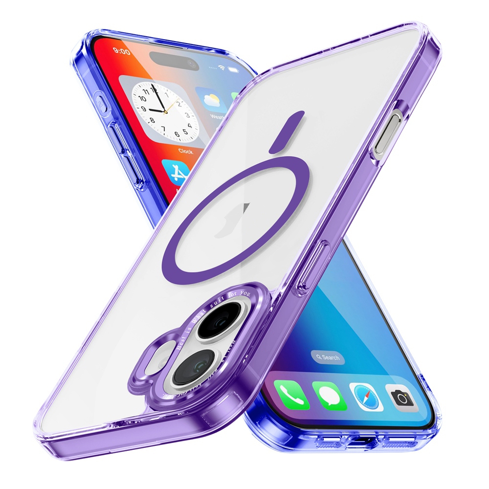 For iPhone 16 Ice Color Magnetic Series Magsafe Magnetic PC Hybrid TPU Phone Case(Purple) - Shopkiz.com
