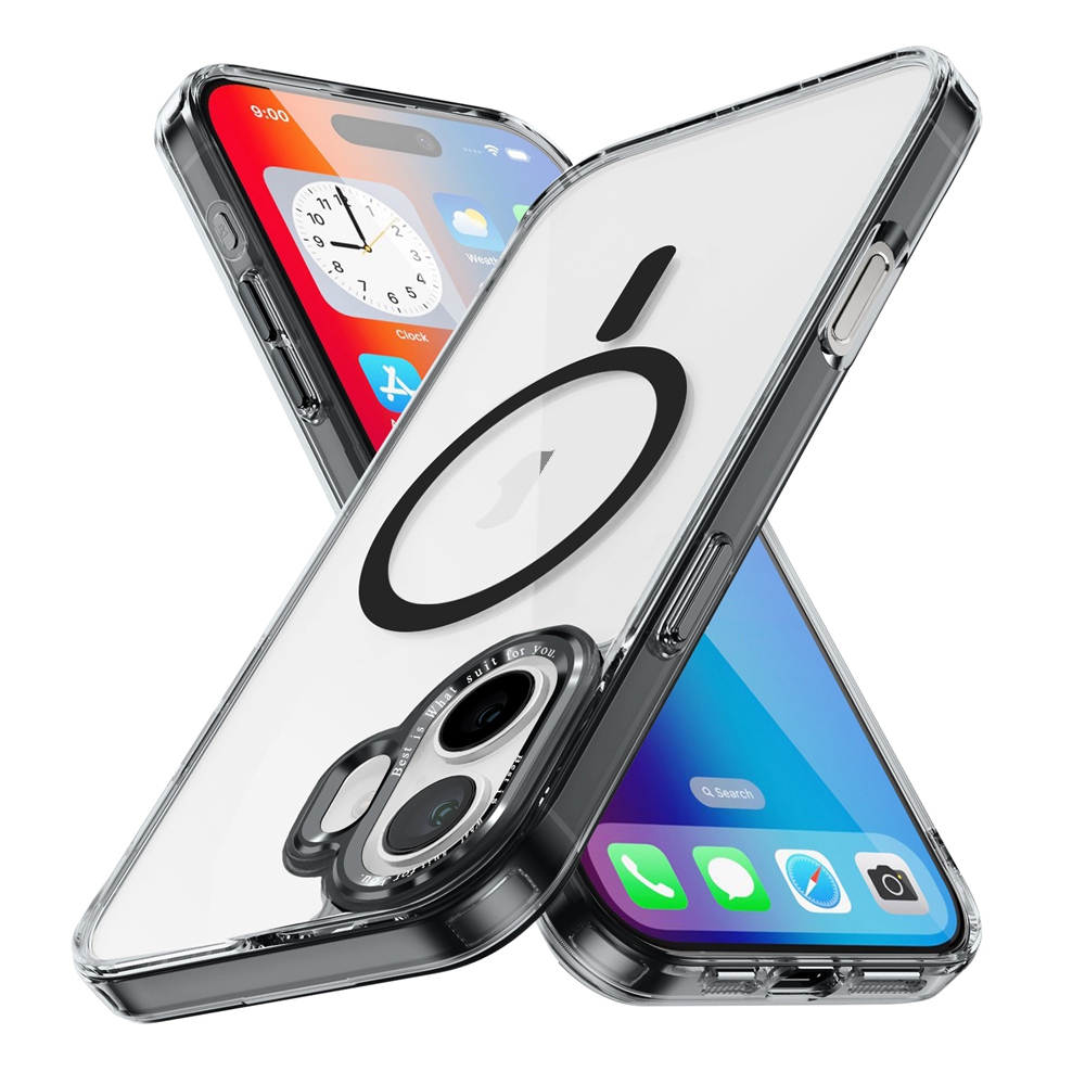 For iPhone 16 Ice Color Magnetic Series Magsafe Magnetic PC Hybrid TPU Phone Case(Black) - Shopkiz.com