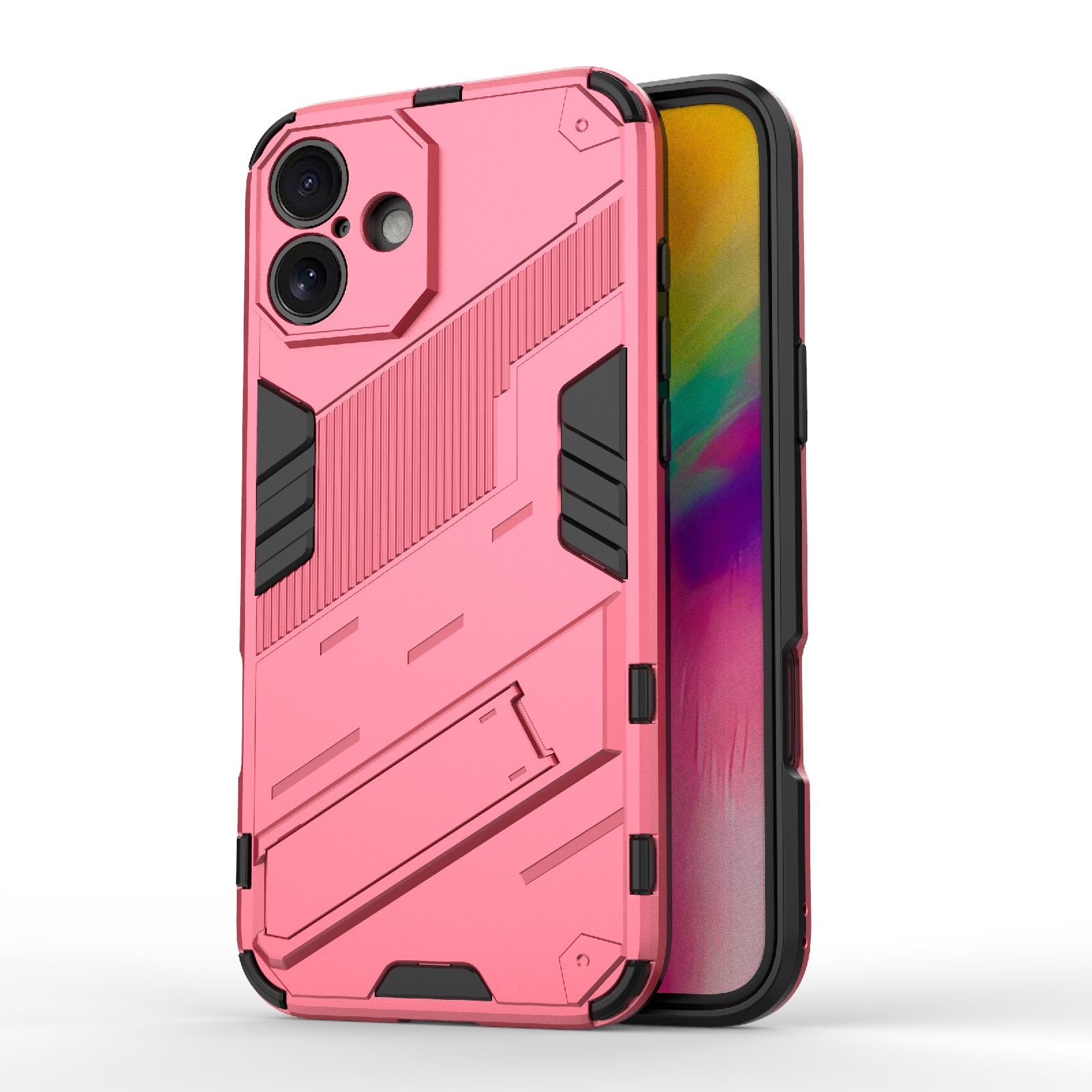 For iPhone 16 Punk Armor 2 in 1 PC + TPU Phone Case with Holder(Light Red) - Shopkiz.com