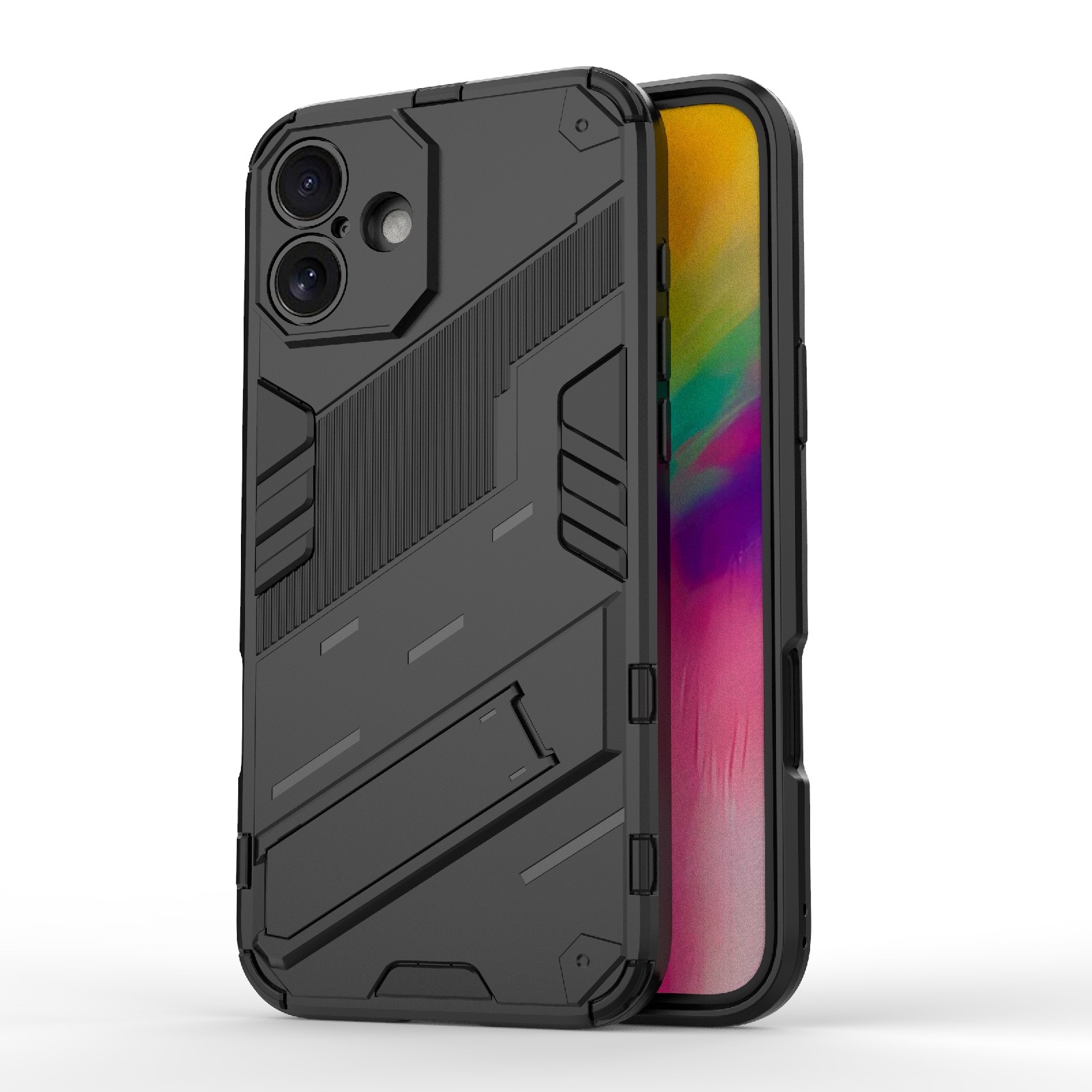 For iPhone 16 Plus Punk Armor 2 in 1 PC + TPU Phone Case with Holder(Black) - Shopkiz.com