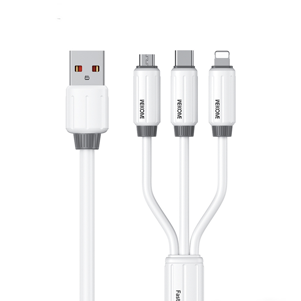 WK WDC-30 Elastic Silicone 1.2m 66W USB to 8 Pin / Type-C / Micro USB Fast Charging Data Cable(White) - Shopkiz.com