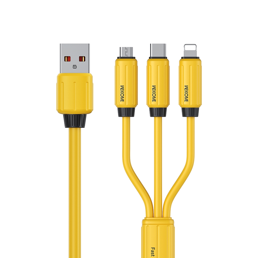 WK WDC-30 Elastic Silicone 1.2m 66W USB to 8 Pin / Type-C / Micro USB Fast Charging Data Cable(Yellow) - Shopkiz.com