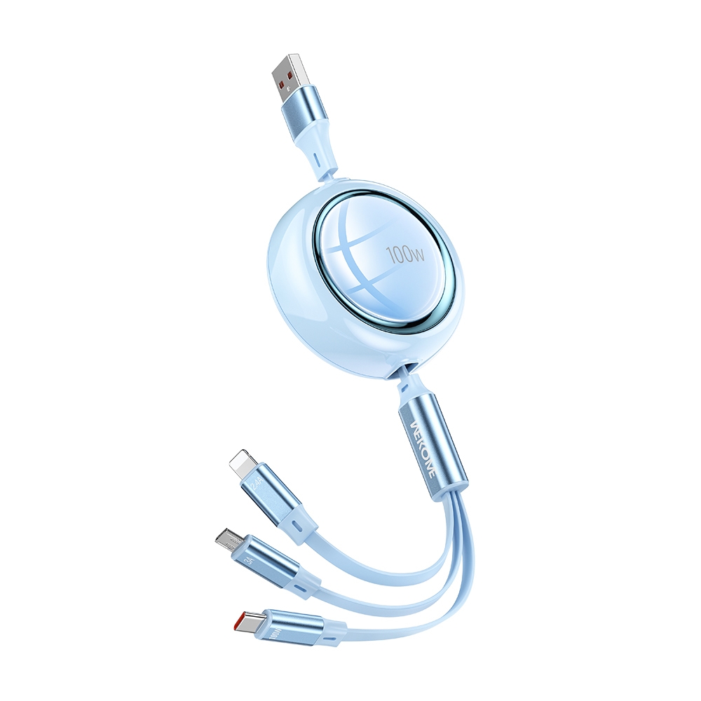 WK WDC-18 Star Series 1.2m 100W USB to 8 Pin / Type-C / Micro USB Retractable Data Cable(Blue) - Shopkiz.com