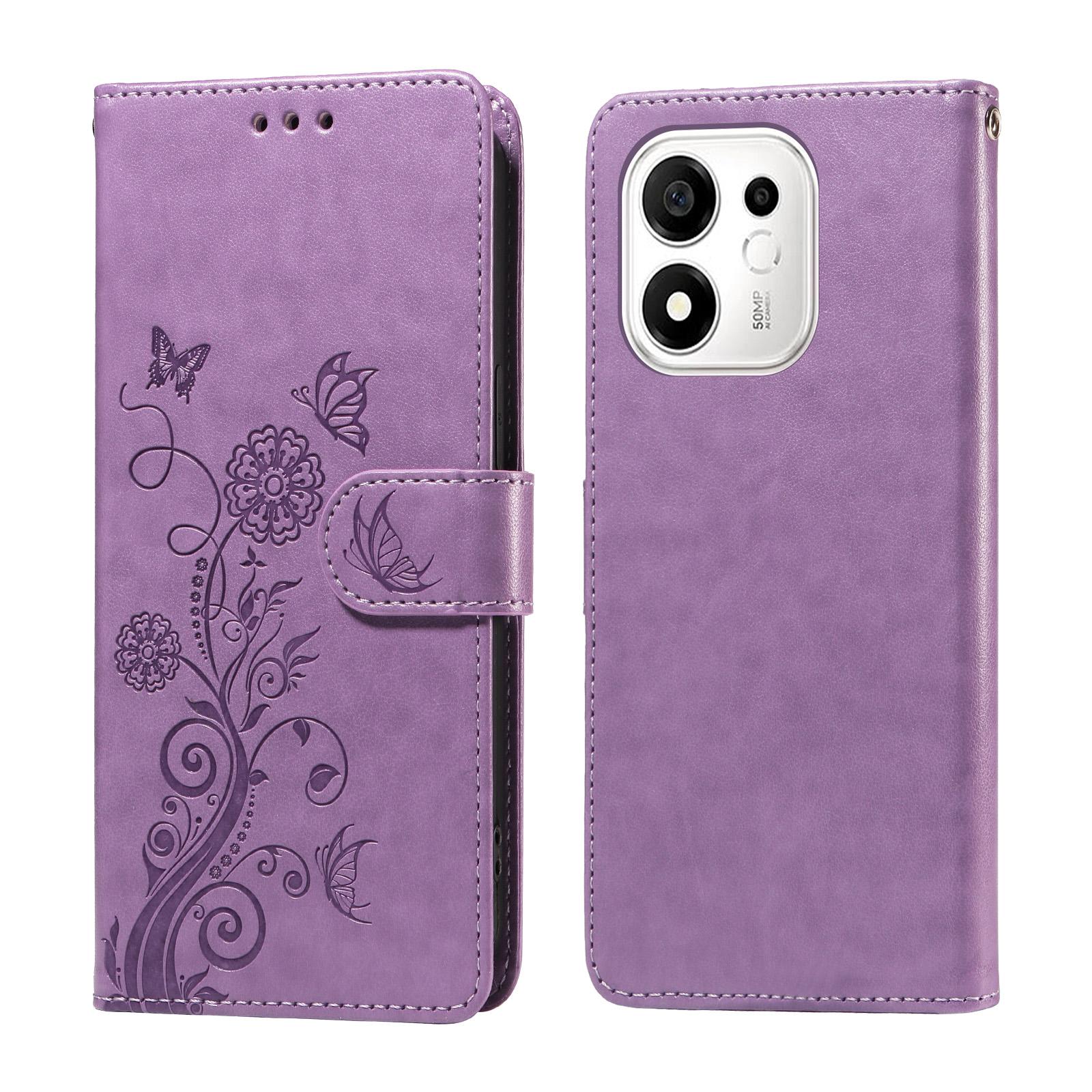 For Honor 600 Smart 5G Embossed Butterfly Flowers Leather Phone Case(Purple) - Shopkiz.com
