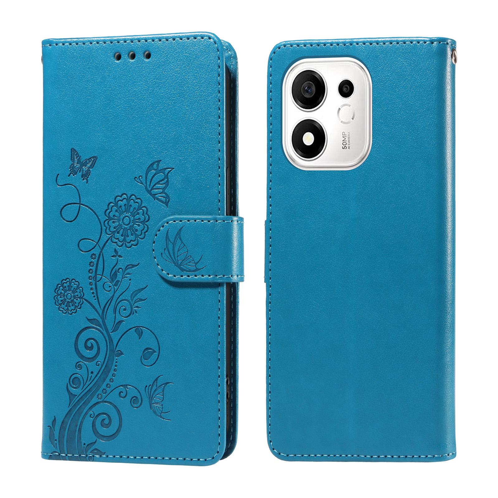 For Honor 600 Smart 5G Embossed Butterfly Flowers Leather Phone Case(Blue) - Shopkiz.com