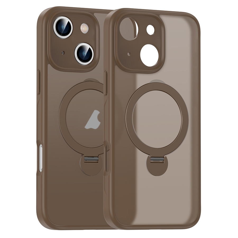For iPhone 13 Matte Texture 360 Degree Rotary Tone Holder MagSafe Phone Case(Bronze) - Shopkiz.com