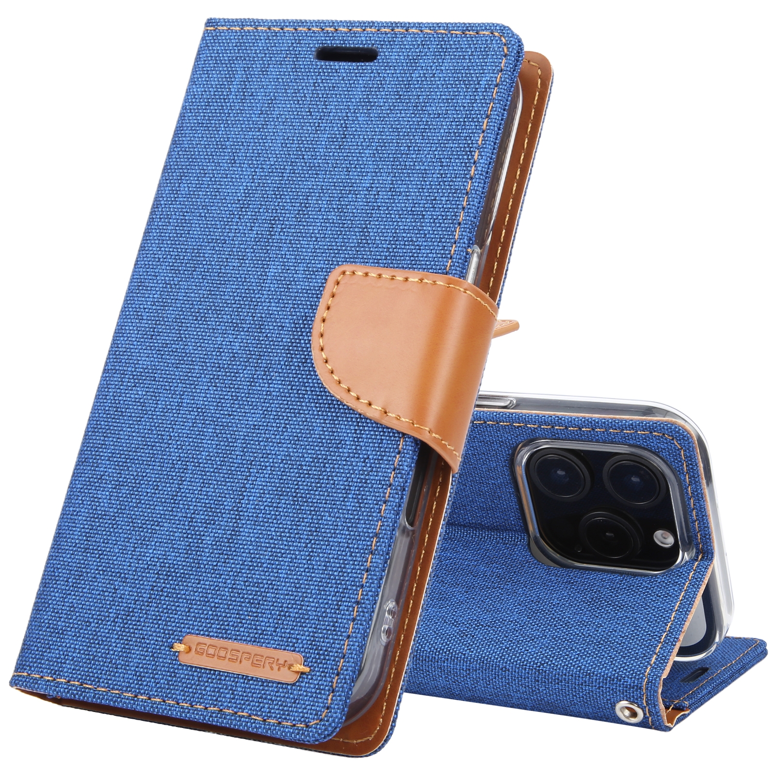 For iPhone 16 Pro Max GOOSPERY CANVAS DIARY Fabric Texture Flip Leather Phone Case(Blue) - Shopkiz.com