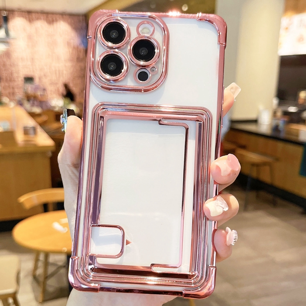 For iPhone 15 Pro Max Electroplating Card Slot TPU Phone Case(Rose Gold) - Shopkiz.com