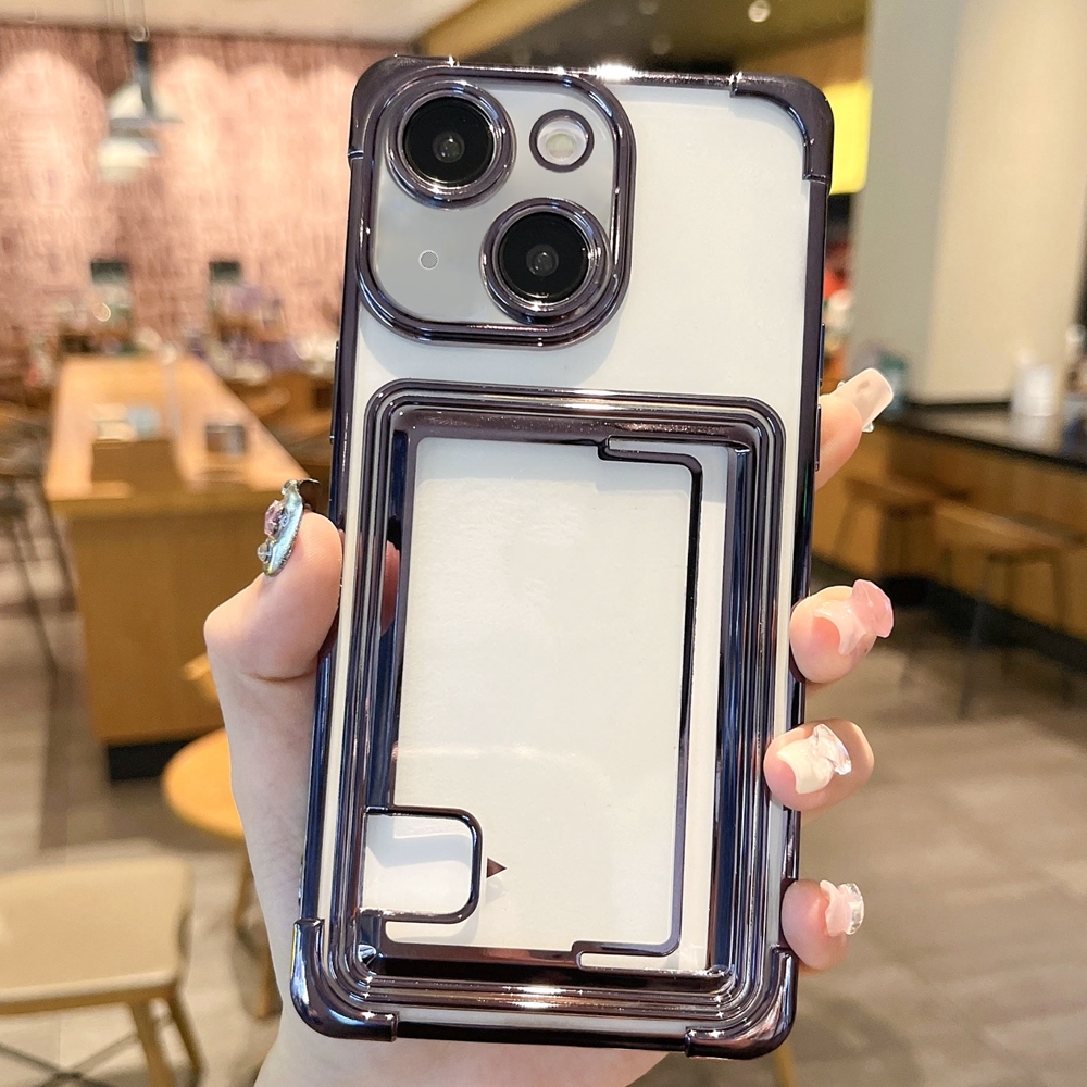 For iPhone 14 Electroplating Card Slot TPU Phone Case(Black) - Shopkiz.com
