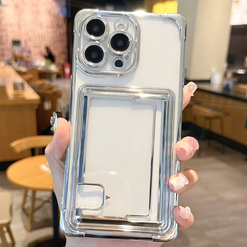 For iPhone 13 Pro Electroplating Card Slot TPU Phone Case(Silver) - Shopkiz.com