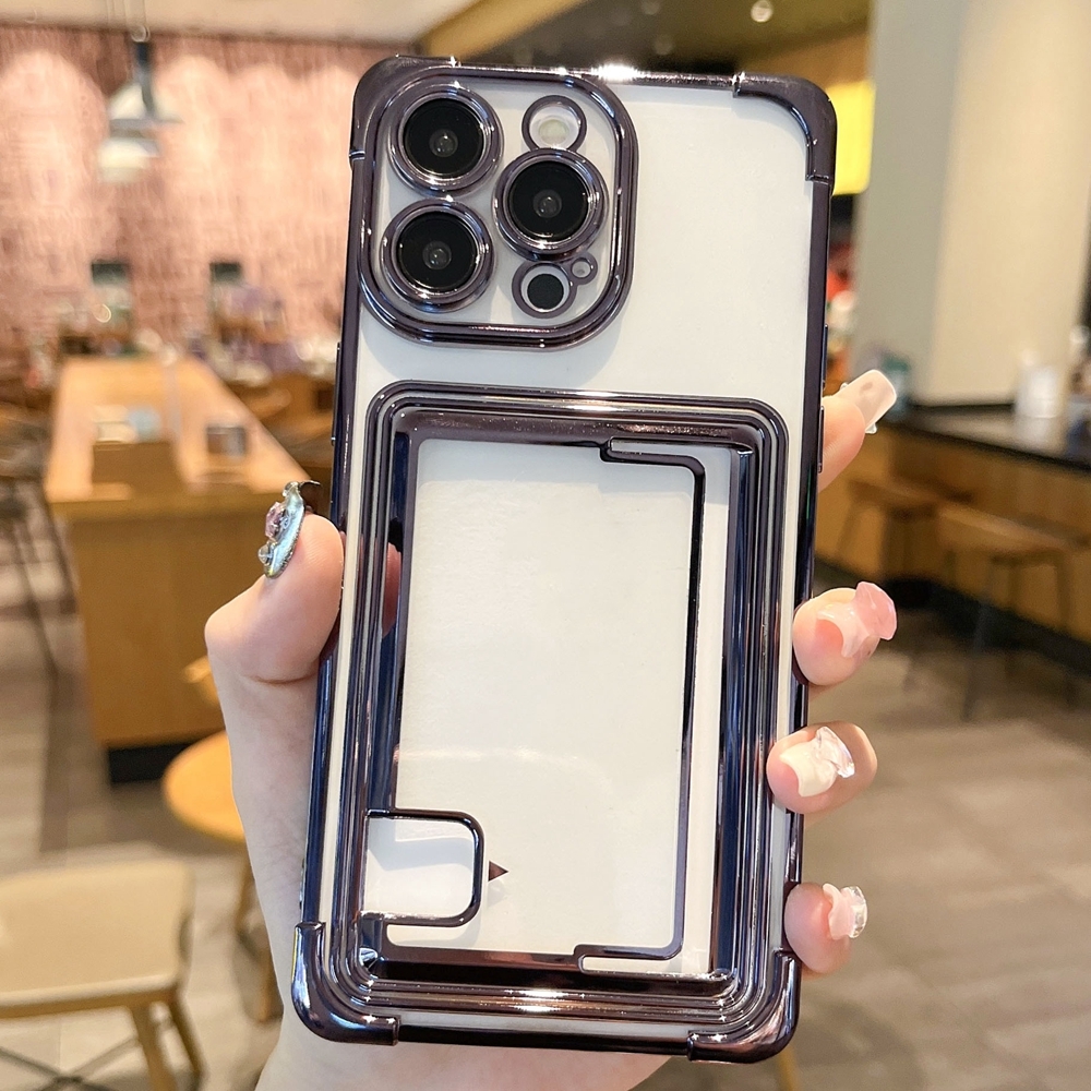 For iPhone 12 Pro Electroplating Card Slot TPU Phone Case(Black) - Shopkiz.com