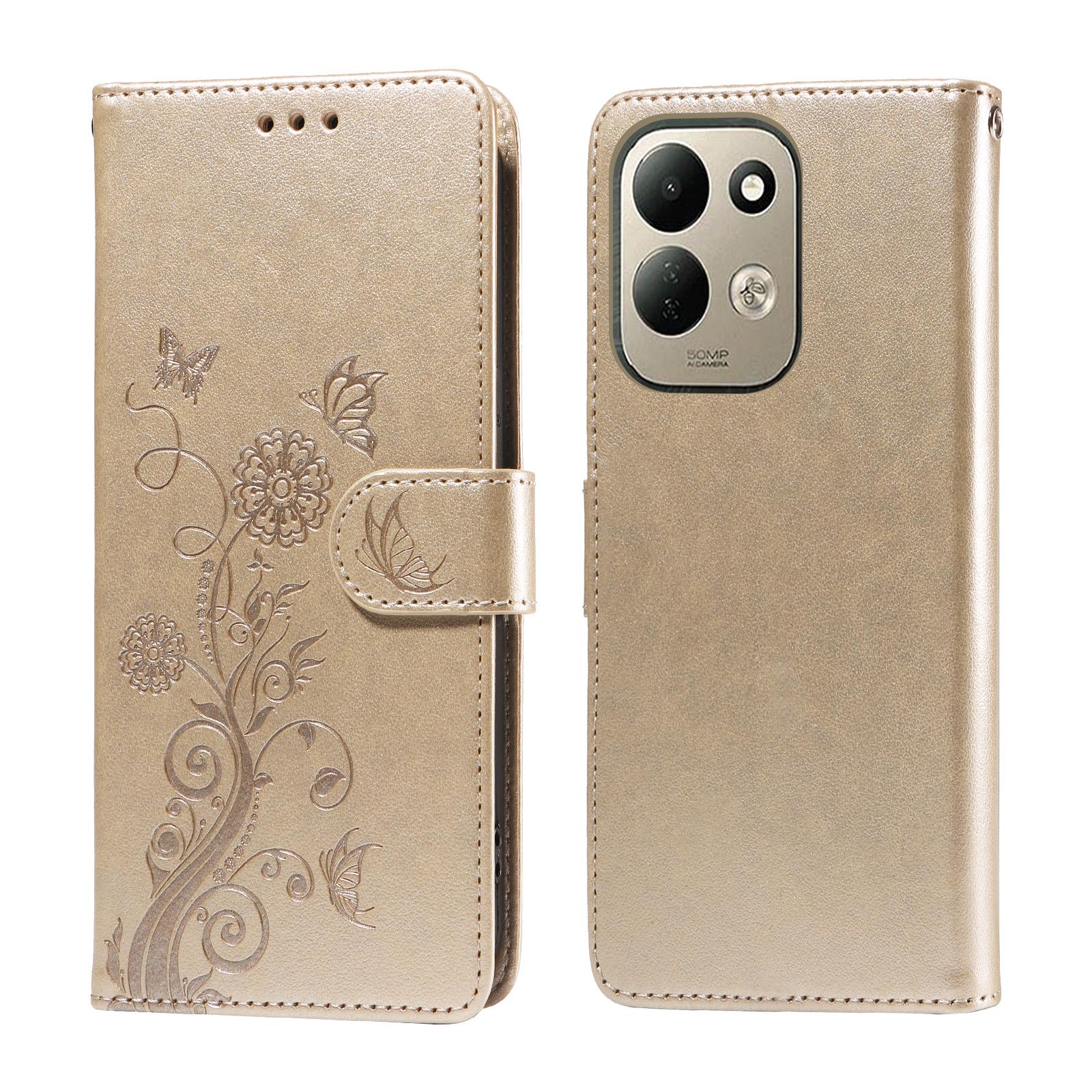 For Redmi 17 5G / 4G Global 170mm Embossed Butterfly Flowers Leather Phone Case(Gold) - Shopkiz.com