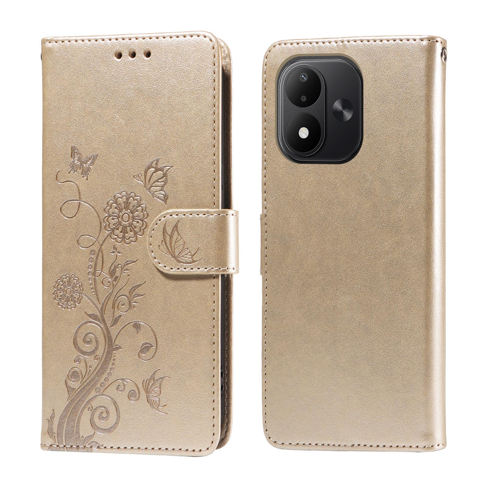For Redmi Note 17 5G / 4G Global 171mm Embossed Butterfly Flowers Leather Phone Case(Gold) - Shopkiz.com