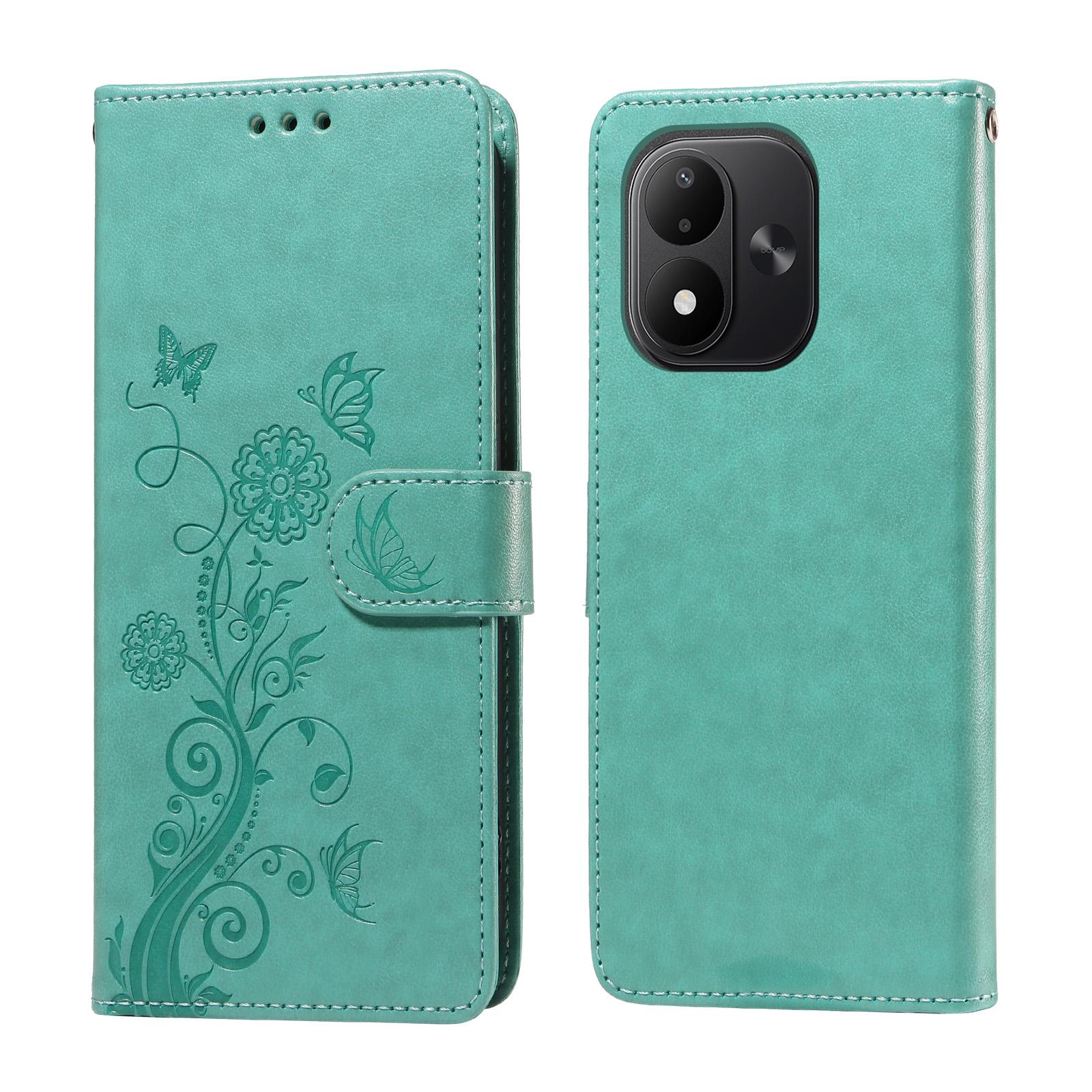 For Redmi Note 17 5G / 4G Global 171mm Embossed Butterfly Flowers Leather Phone Case(Green) - Shopkiz.com