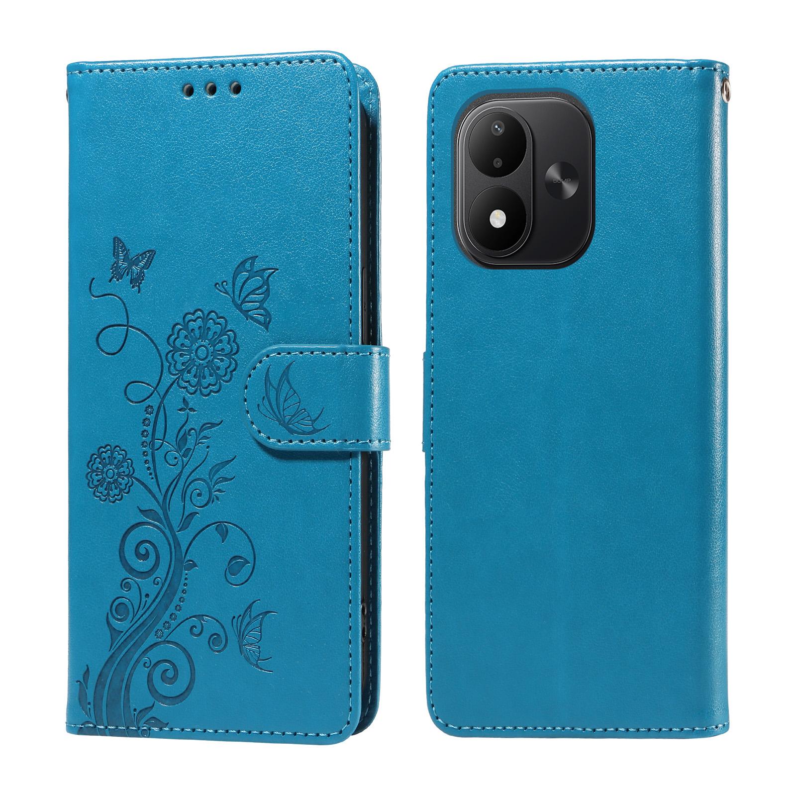 For Redmi Note 17 5G / 4G Global 171mm Embossed Butterfly Flowers Leather Phone Case(Blue) - Shopkiz.com