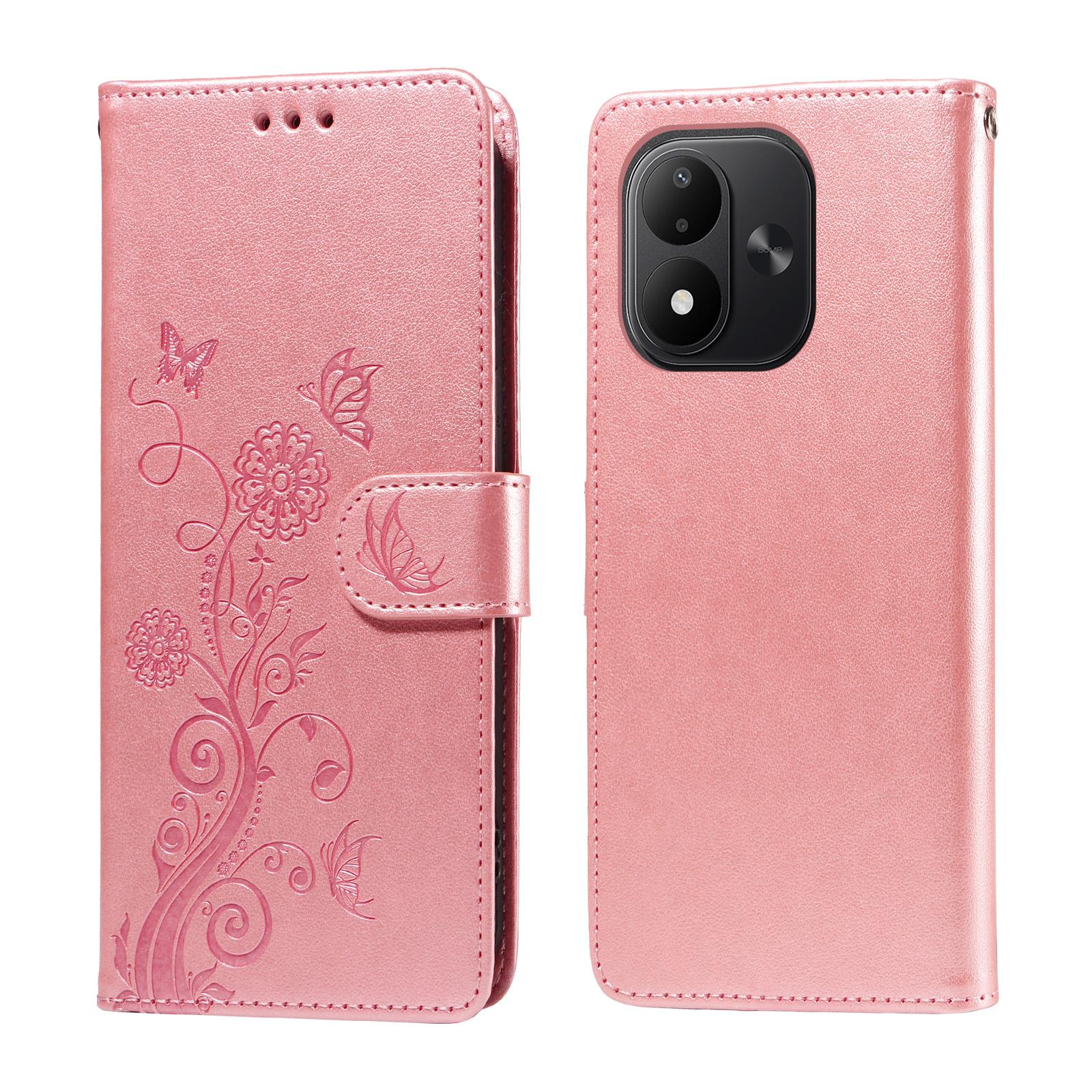 For Redmi Note 17 5G / 4G Global 171mm Embossed Butterfly Flowers Leather Phone Case(Rose Gold) - Shopkiz.com