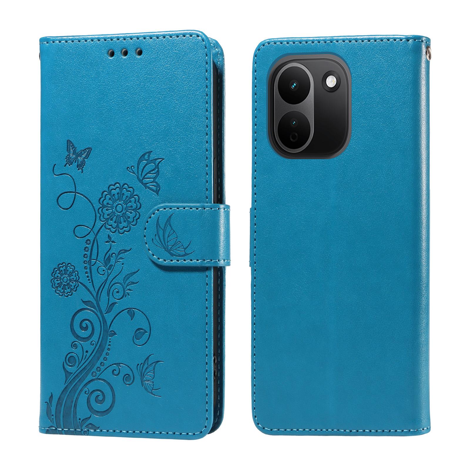 For Redmi Note 17 Pro+ 5G Global 163mm Embossed Butterfly Flowers Leather Phone Case(Blue) - Shopkiz.com