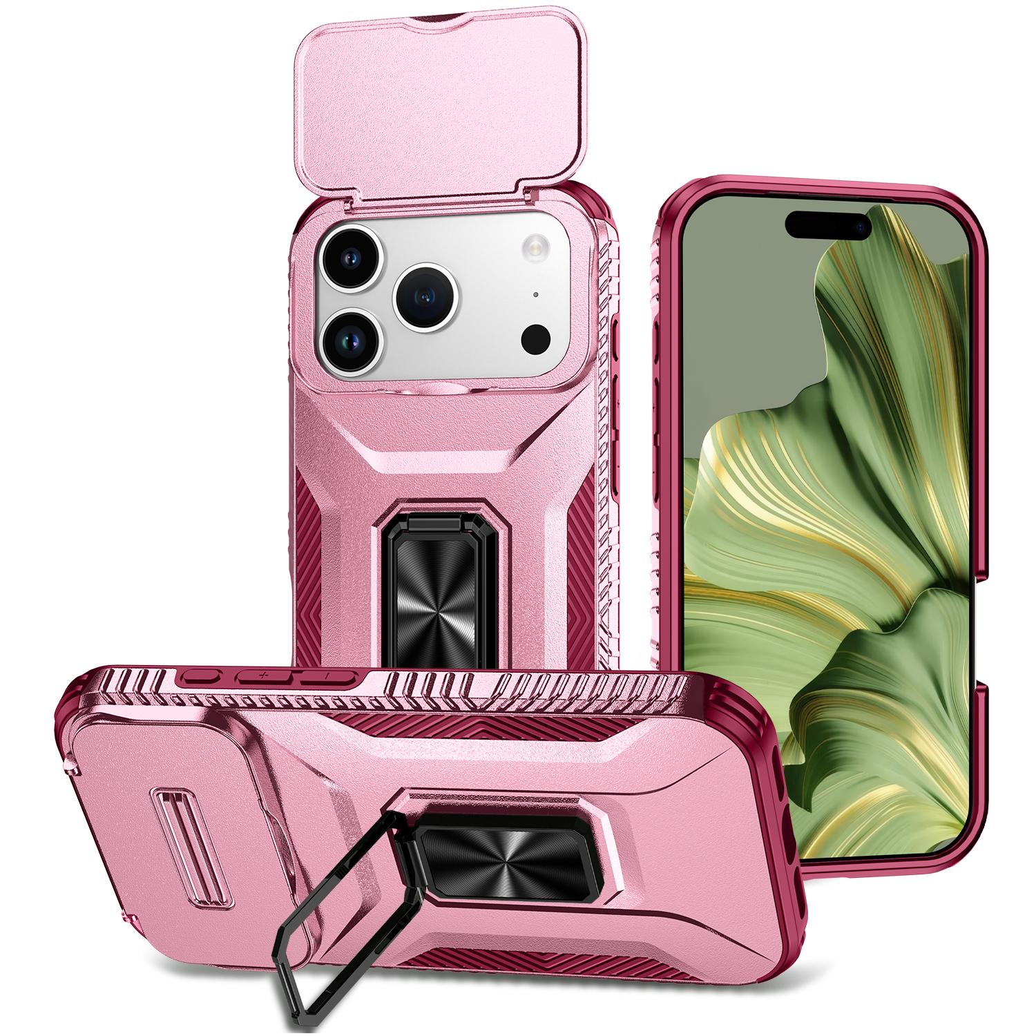 For iPhone 17 Pro Sliding Camshield Holder Phone Case(Pink + Rose Red) - Shopkiz.com
