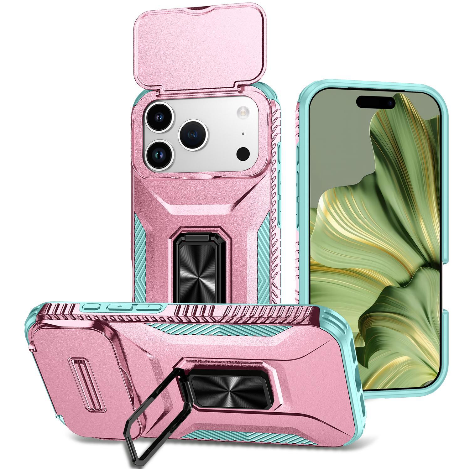 For iPhone 18 Pro Sliding Camshield Holder Phone Case(Grey Green + Pink) - Shopkiz.com