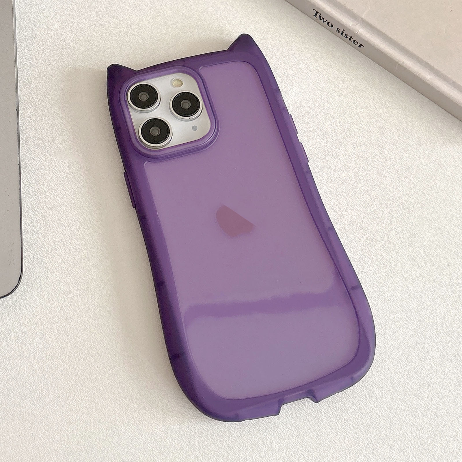 For iPhone 11 Pro Max Frosted Transparent Cat Head TPU Phone Case(Purple) - Shopkiz.com