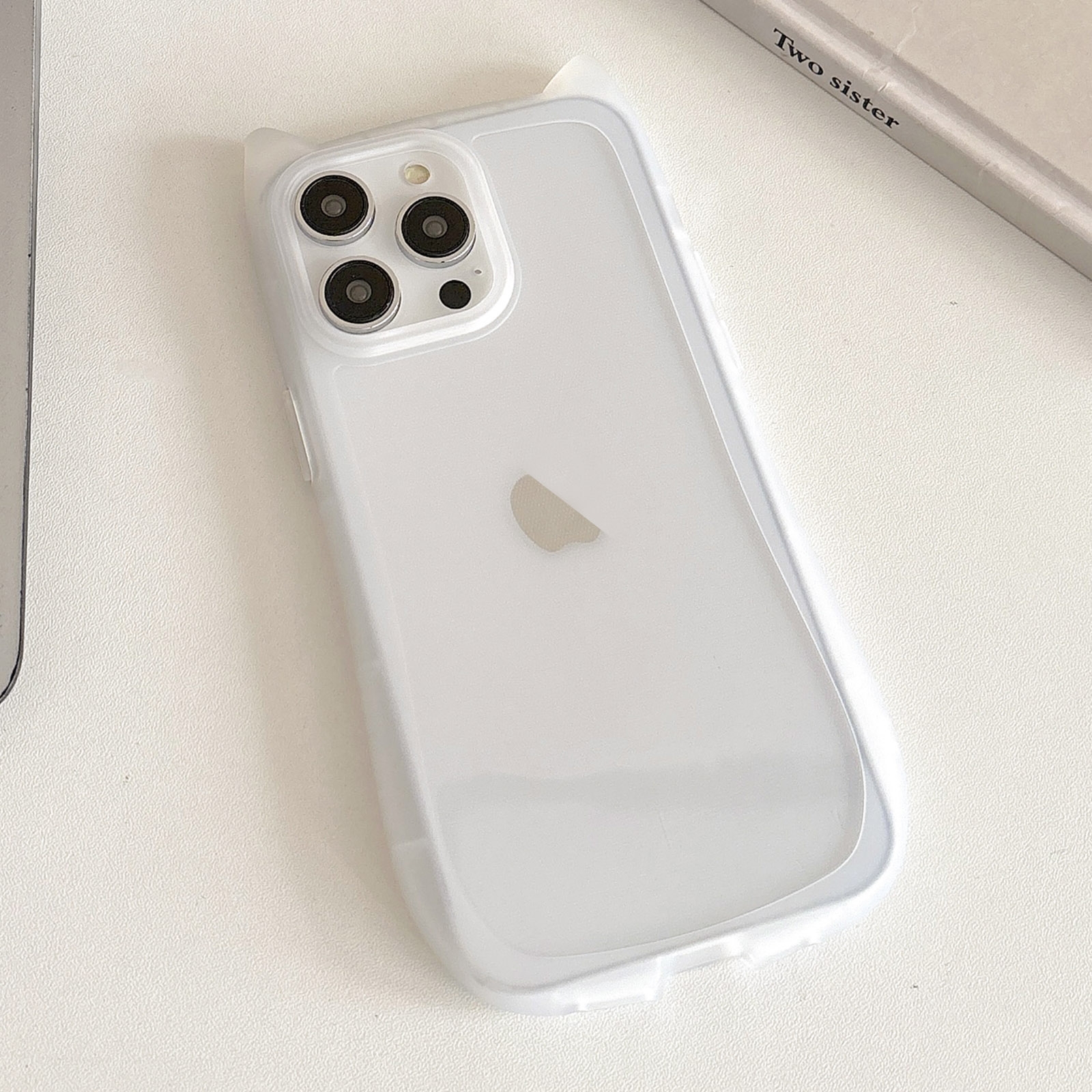 For iPhone 12 Pro Frosted Transparent Cat Head TPU Phone Case(White) - Shopkiz.com