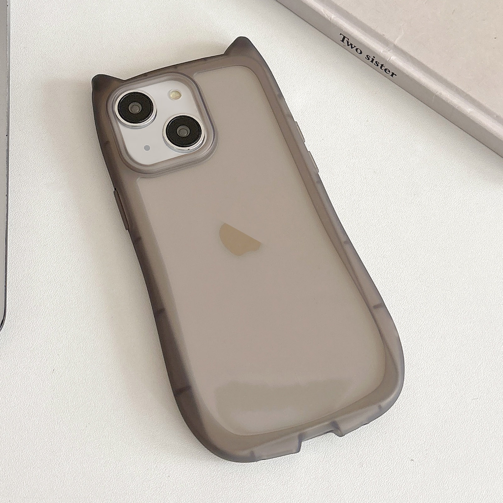 For iPhone 14 Plus Frosted Transparent Cat Head TPU Phone Case(Black) - Shopkiz.com