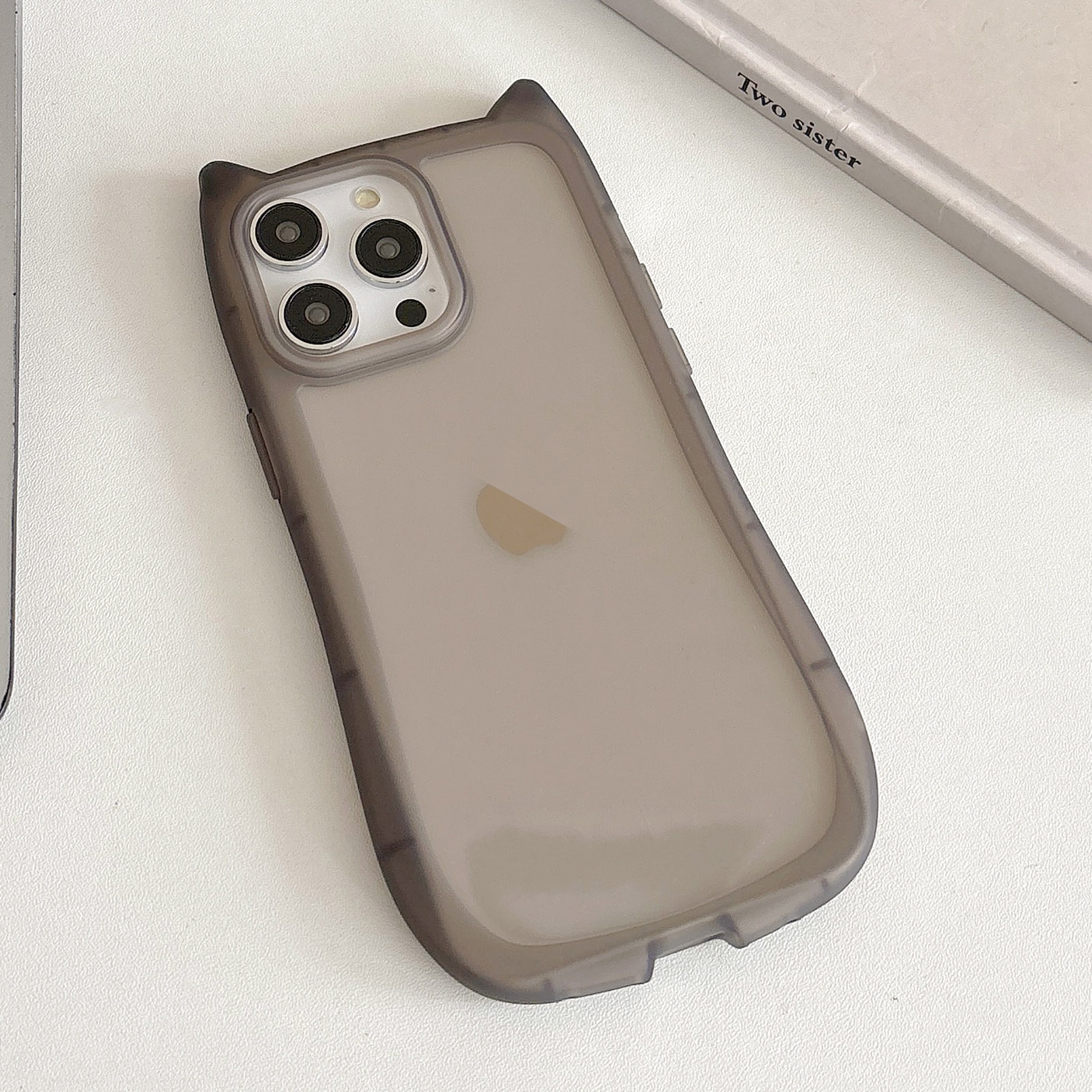 For iPhone 14 Pro Max Frosted Transparent Cat Head TPU Phone Case(Black) - Shopkiz.com
