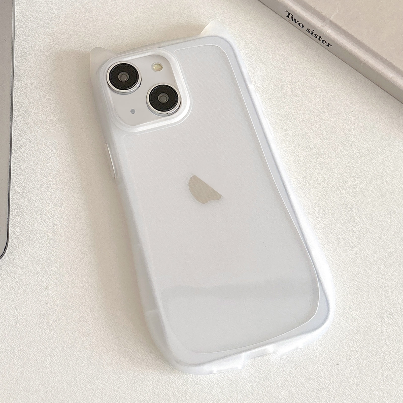For iPhone 15 Frosted Transparent Cat Head TPU Phone Case(White) - Shopkiz.com