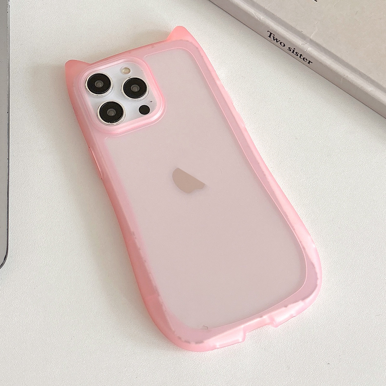 For iPhone 15 Pro Frosted Transparent Cat Head TPU Phone Case(Pink) - Shopkiz.com