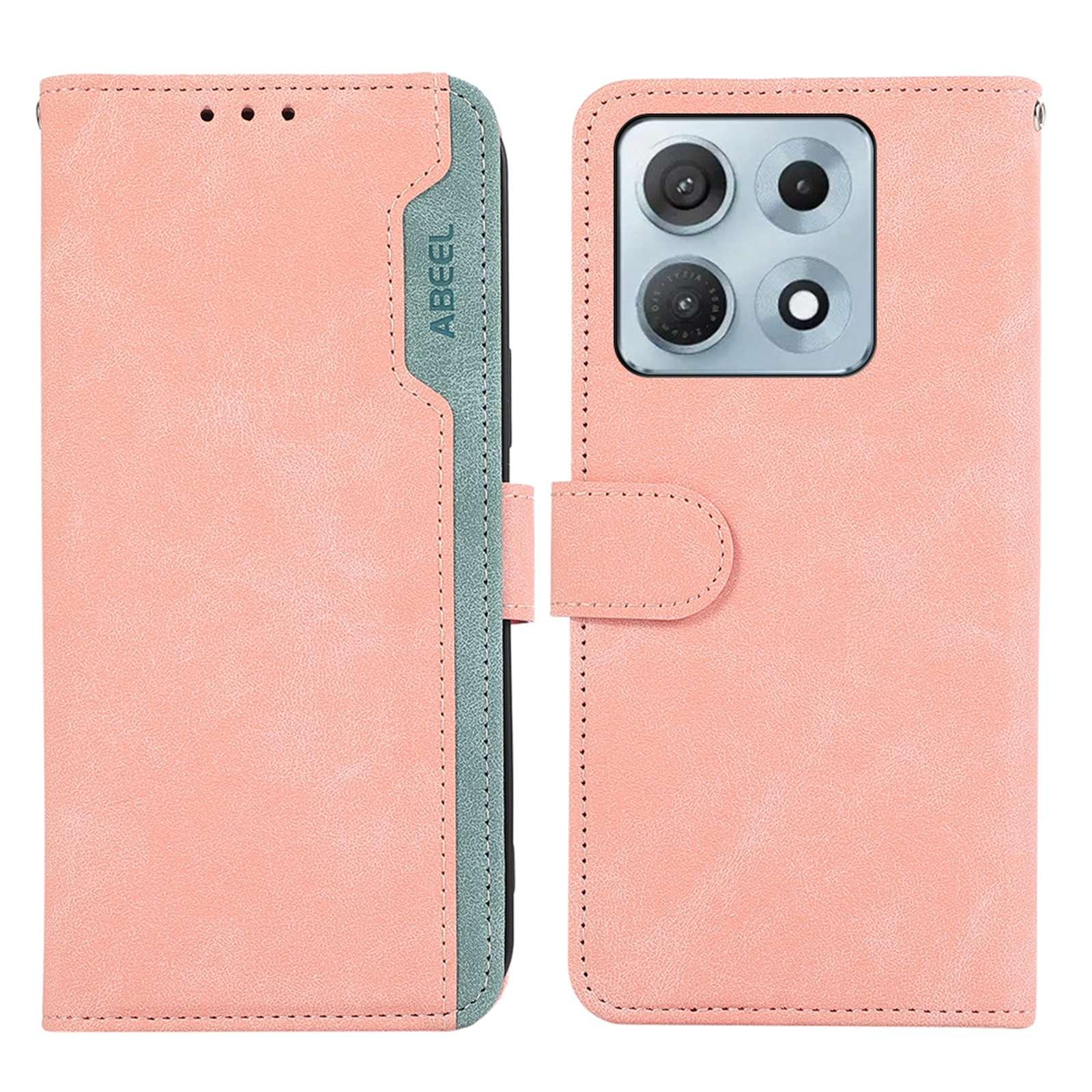 For Motorola Edge 70 Max 5G ABEEL Color Block Magnetic RFID Leather Phone Case(Pink-Cyan) - Shopkiz.com