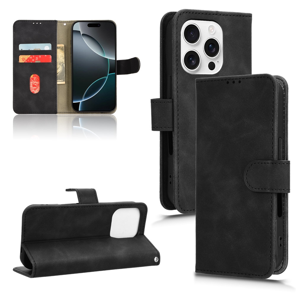 For iPhone 16 Pro Max Skin Feel Magnetic Flip Leather Phone Case(Black) - Shopkiz.com