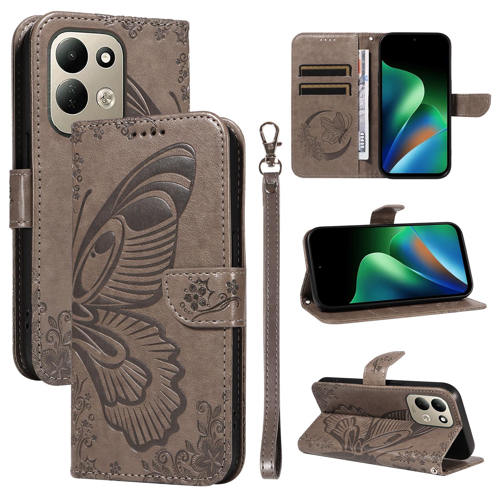 For Redmi 17 5G / 4G Global 170mm Swallowtail Butterfly Embossed Leather Phone Case(Grey) - Shopkiz.com
