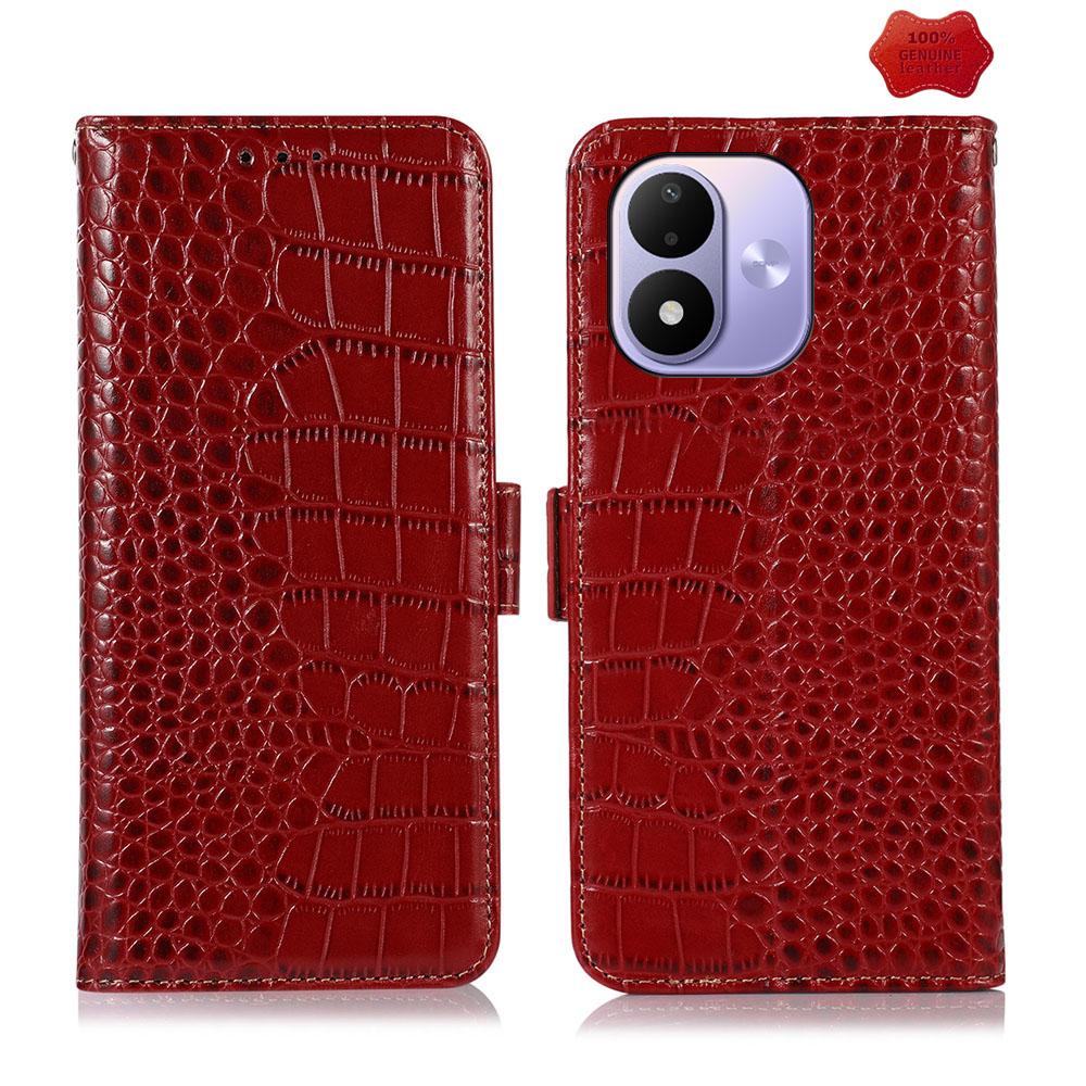 For Redmi Note 17 4G Global 171mm Crocodile Top Layer Cowhide Leather Phone Case(Red) - Shopkiz.com