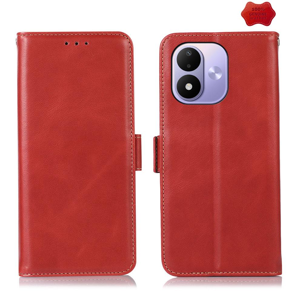 For Redmi Note 17 4G Global 171mm Magnetic Crazy Horse Texture Genuine Leather RFID Phone Case(Red) - Shopkiz.com