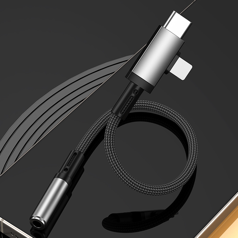 2 in 1 USB-C / Type-C, 8 Pin to 3.5mm Audio Adapter Cable, Length:15.6cm(Grey) - Shopkiz.com
