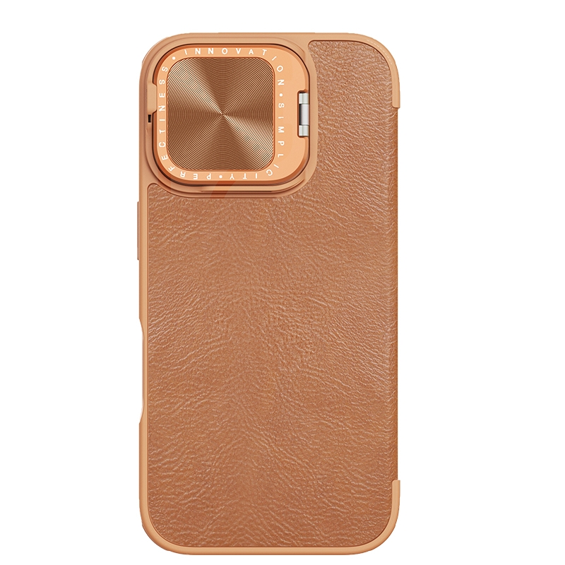 For iPhone 16 NILLKIN Qin Prop Series Flip Camera Cover Design Leather Phone Case(Brown) - Shopkiz.com