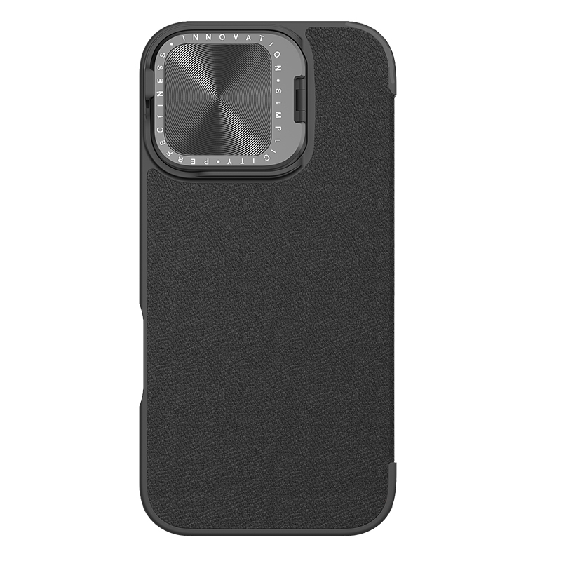 For iPhone 16 NILLKIN Qin Prop Series Flip Camera Cover Design Leather Phone Case(Plain Leather Black) - Shopkiz.com