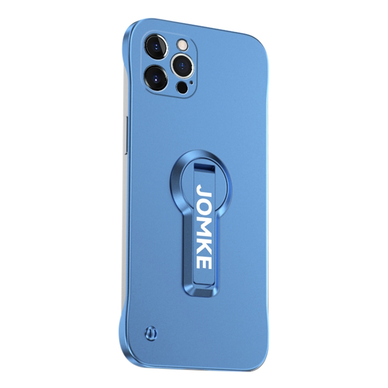 For iPhone 12 Pro Max Baking Varnish 360 Rotate Holder No Frame PC Phone Case(Blue) - Shopkiz.com